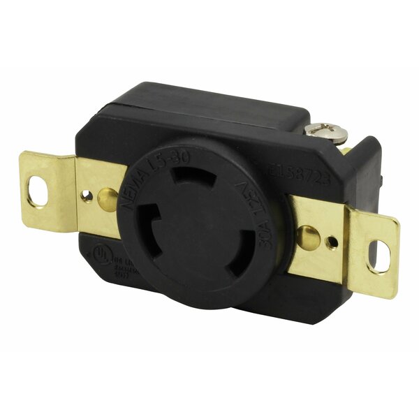 Ac Works 30A, 125V, NEMA L5-30R Flush Mounting Locking Industrial Grade Receptacle FML530R